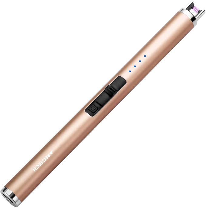 ARECTECH Rechargeable Electric Candle Lighter, Arc Plasma Windproof Lighter for Candle Kitchen Birthday, Christmas Stocking Stuffers Gifts for Mom Men Wife with Type-C Cable, Gold