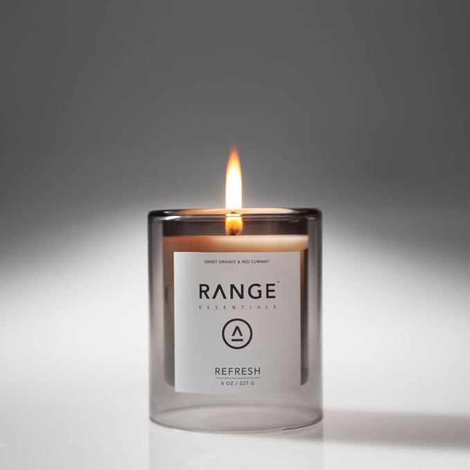 Range Essentials Refresh Candle, Fruit Scent, Soy Wax, Aromatherapy, Energizing, Stress Relief, Clean-Burning, Non-Toxic, Lead-Free, Cotton Wick, Long-Lasting, Home Office Fragrance, 8oz (227g)