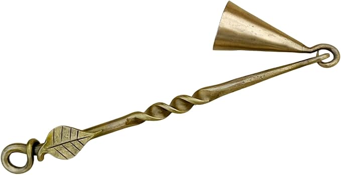Living Ideas Hand Forged Leaf Candle Snuffer Iron Handmade Medieval Candle Snuffer Blacksmith Candle Extinguisher Gift for Candle Lovers Classic Look Antique Brass Finish Wick Candlesnuffers