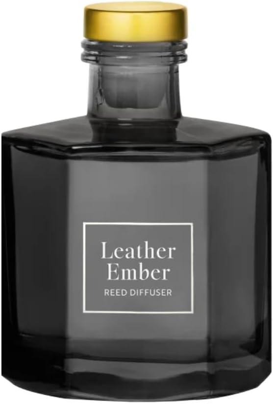 Bellevue Diffuser, 6 fl oz Glass Filled Diffuser, Highly Concentrated Fragrances with Essential Oils, Home Fragrance, Scent: Leather Ember
