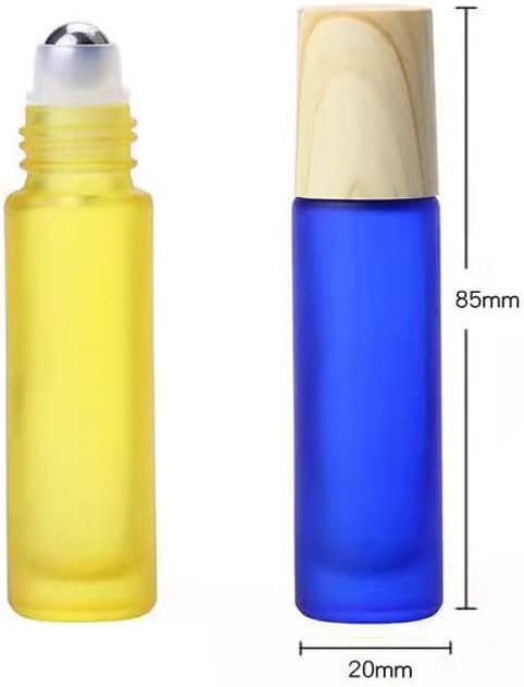 10 Pcs Frosted Glass Essential Oils Roll on Bottles,10ml Refillable Massage Roller Bottles Perfume Bottles with Stainless Steel Ball Wood Grain Cap Empty Travel Roller Essential Oils Vials(Red)
