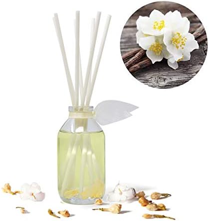 Jasmine Vanilla Diffuser Set, Shelf Decor, Home Fragrance, Spa Scent | Jasmine, vanilla, and classic rose profile, guest bath, decorative glass bottle, powder room, entryway, living room