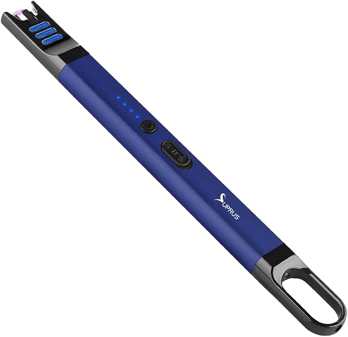 SUPRUS Candle Lighter Electric Arc Lighter Windproof Flameless USB Rechargeable Lighter with LED Light for Candle Camping BBQ Cooking (Blue)