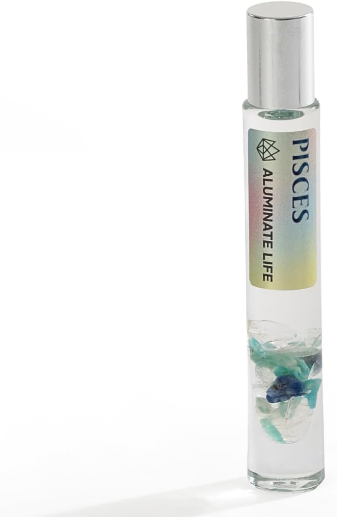 Pisces Zodiac Crystal-Infused Essential Oil Rollerball, Aromatherapy Blend - Calm & Intuition, Premium Astrology Sign Birthday Gift, Natural Therapeutic Roller, 10 mL