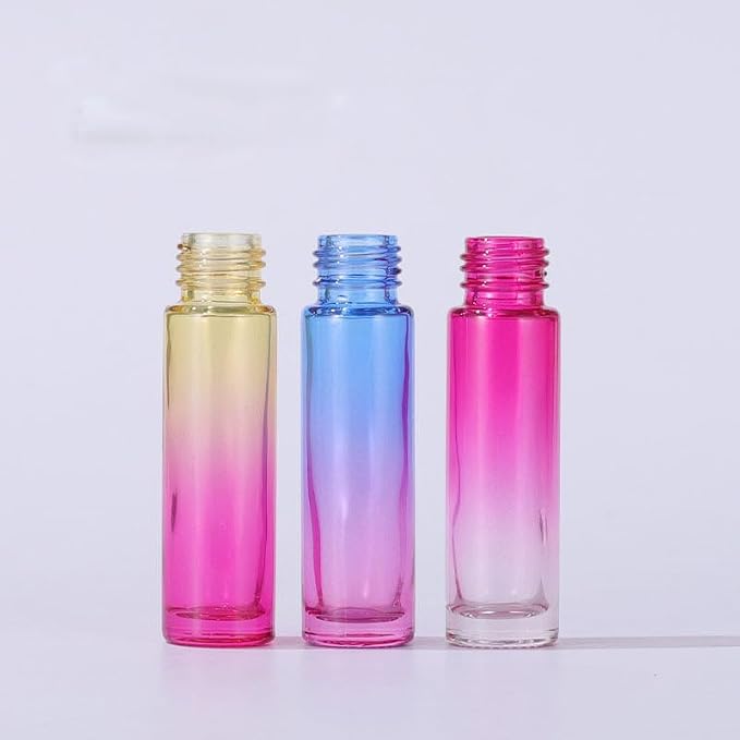 10 Packs 10ml Gradient Color Essential Oil Roller Bottles,Thick Glass Empty Refillable Roll On Bottles with Stainless Steel Roller Balls for Travel,Fragrance,Perfume, Essential Oil (Green)
