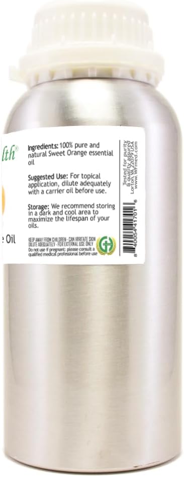 Sweet Orange Essential Oil – 16 fl oz (473 ml) Aluminum Bottle w/Plug Cap – 100% Pure Essential Oil – GreenHealth