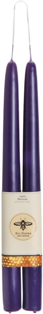 Big Dipper Wax Works Eggplant Purple Hand-Dipped Beeswax Taper Candles – 12” x 7/8”, 2-Pack, 100% Pure Beeswax, Long Burning, Clean, Cotton Wick, Handmade in USA, Home Décor & Wedding Candles