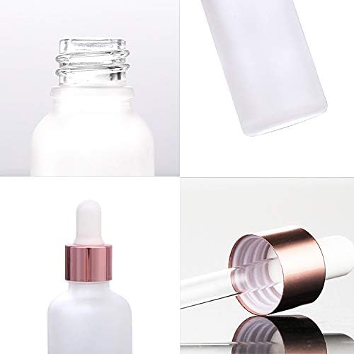 12 Pack, 0.5 Oz Matte Glass Dropper Bottle, Empty Frosted Essential Oil Bottle Holder With Glass Eye Dropper, Rose-Golden Caps Perfume Travel Vial Container - Pipette, Stickers, Funnel Included