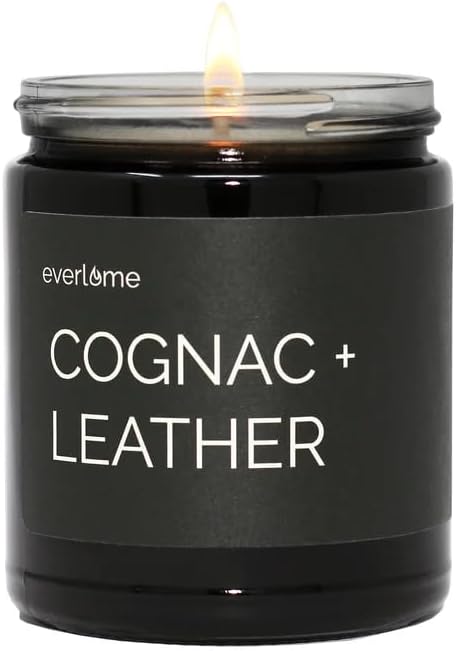 Premium Soy Wax Candle | Highly Scented Black Glass Jar Candles | Long Lasting, Clean Burn | 8 oz | Gifts for Man and Woman | Made in USA (Cognac + Leather)