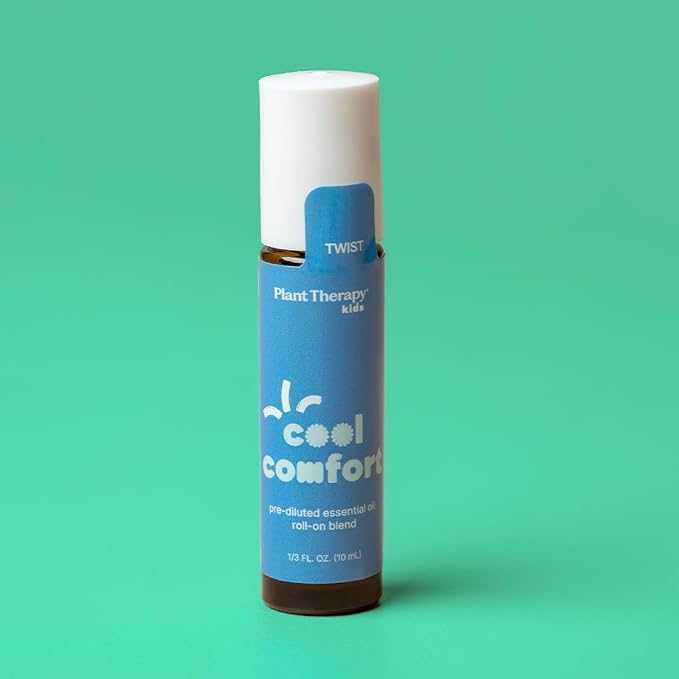 Plant Therapy Kids Cool Comfort Pre-Diluted Essential Oil Roll-On Blend 10 mL (1/3 oz) Relaxation, Cooling Comfort, Seasonal Wellness, Calming Aromatherapy for Kids