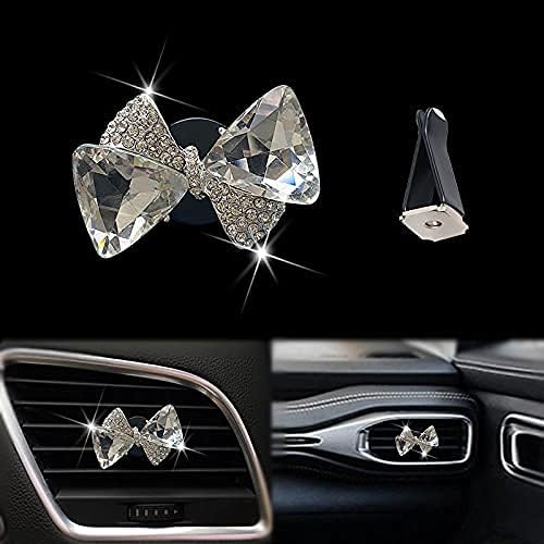 Maxtech Bling Crystal Bow-Knot Vent Clips, Rhinestone Car Diffuser for Air Fresheners, Interior Decor Accessories for Women (Silver)