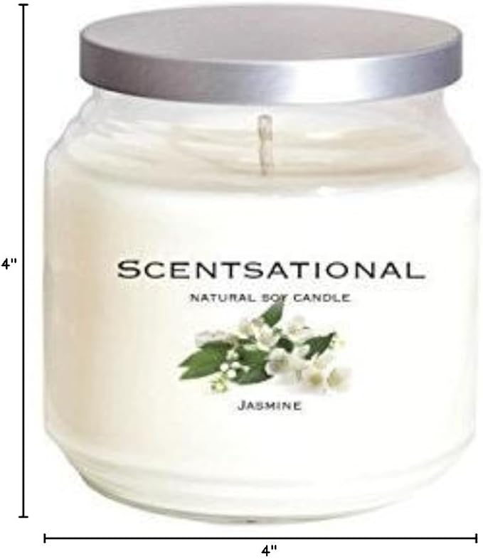 Scentsational Jasmine Candle – Large 19 Oz Hand-Poured Soy Candle in Elegant Glass Jar – Non-Toxic Decorative Candles with Clean Burn – Jasmine Scented Candles for Relaxation, Gifting & Home Décor