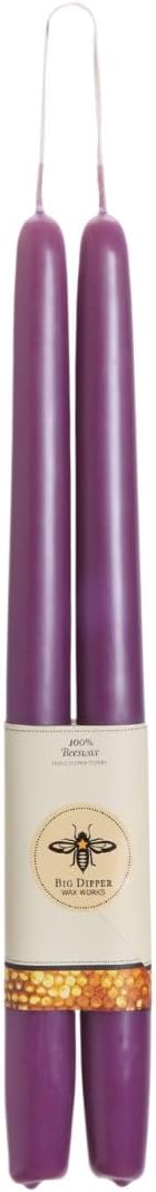 Big Dipper Wax Works Lilac Purple Hand-Dipped Beeswax Taper Candles – 12” x 7/8”, 2-Pack, 100% Pure Beeswax, Long Burning, Clean, Cotton Wick, Handmade in USA, Home Décor & Wedding Candles