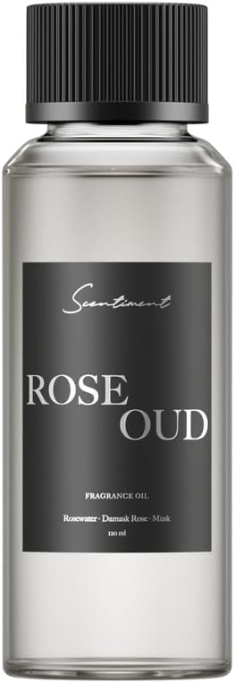 Scentiment Rose Oud Diffuser Oil – Rosewater, Damask Rose, Musk Scent for Diffusers, Fragrance Oil – 4.06 fl oz (120 mL)