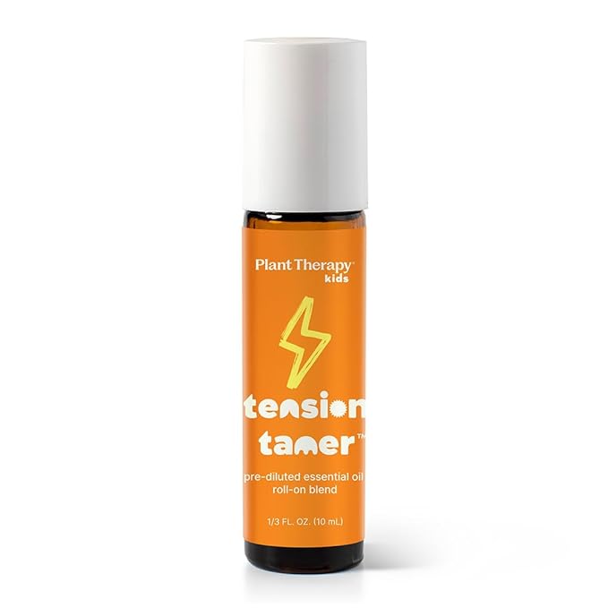 Plant Therapy Kids Tension Tamer Essential Oil Blend Pre-Diluted Roll-On 10 mL (1/3 oz) 100% Pure, Tension Headache Relief for Head and Neck