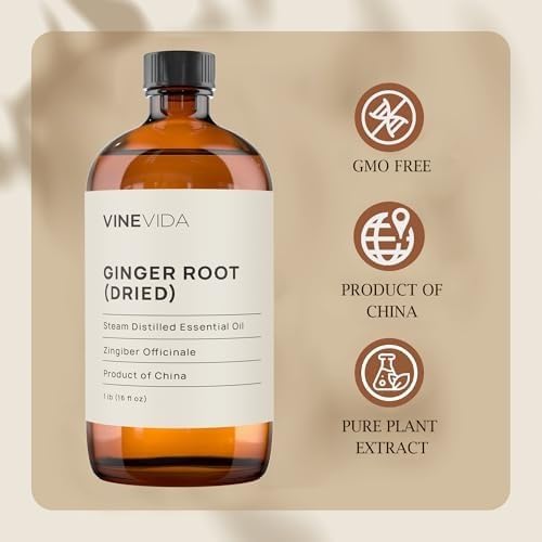 VINEVIDA Dried Ginger Root Essential Oil 16 oz - Undiluted Ginger Root Oil 16 oz - Ginger Root Candle Oil Scent - DIY Candle Scents for Candlemaking - Bulk Essential Oil for Soap Making Safe for Skin