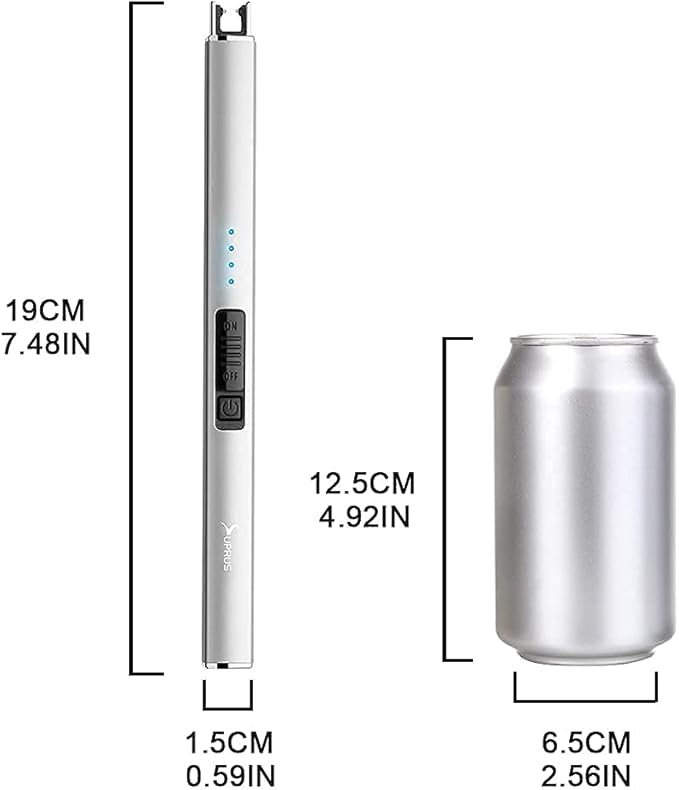 SUPRUS Electric Lighter Arc Windproof Flameless USB Rechargeable Lighter with Safety Lock for Candle BBQ Camping (Silver)