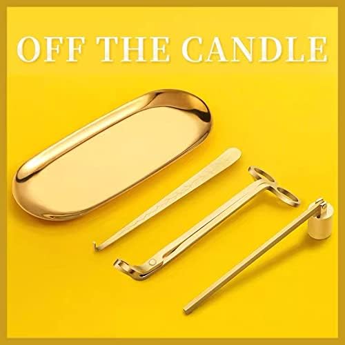 MUXSAM 4 in 1 Candle Accessory Set - Wick Snuffer, Wick Trimmer, Wick Dipper, Storage Tray Plate, Candle Care Tools Kit Gifts for Scented Candle Aromatherapy Lovers - Gold