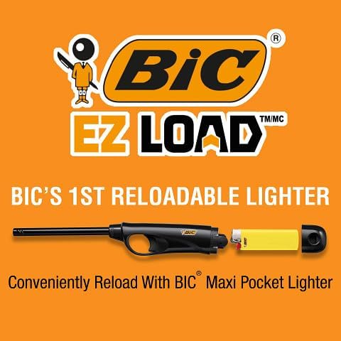 BIC EZ Load Lighter, Reloadable Multi Purpose Lighter, Pack with 10 BIC EZ Load Long Lighter Shell and 10 BIC Maxi Pocket Lighters 10-Pack (Colors May Vary), Assorted