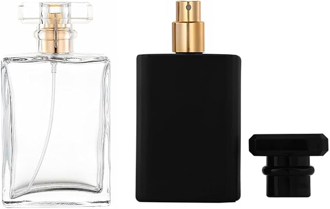 100ml Glass Perfume Atomizer,2 Pcs Empty Refillable Perfume Spray Bottle for Men and Women,Portable Fragrance Fine Mist Spray Bottle Dispenser for Travel (Gold+Black)