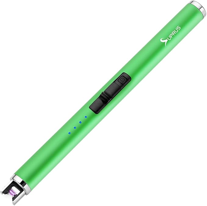 SUPRUS Fluorescent Lighter Glows in The Dark USB Lighter Rechargeable Windproof Pocket Size for Candle Cooking BBQ in Party (Green)