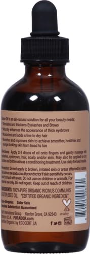 PURA D'OR 4 Oz Organic Castor Oil – Pure Cold-Pressed, Hexane-Free, USDA Certified – Lashes, Brows, Hair, Scalp, Skin-Moisturizer Supporting Softness, Strength, Hydration, Shine & Radiance,(Pack of 2)