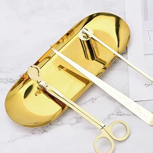 MUXSAM 4 in 1 Candle Accessory Set - Wick Snuffer, Wick Trimmer, Wick Dipper, Storage Tray Plate, Candle Care Tools Kit Gifts for Scented Candle Aromatherapy Lovers - Gold