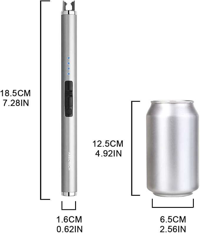ARECTECH Rechargeable Electric Candle Lighter, Christmas Stocking Stuffers Gifts for Mom Men Wife, Arc Plasma Windproof Lighter for Candle Kitchen Birthday with Type-C Cable, Silver 2 Pack