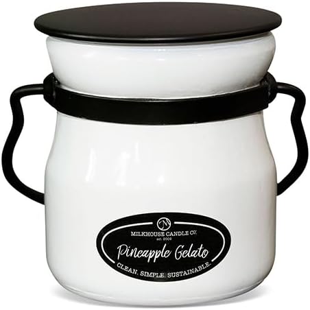 Milkhouse Candle Company Pineapple Gelato Soy Candle - Pineapple | Coconut | Vanilla Bean Scented - 5 oz Cream Jar with Lid, 35+ Hour Burn Time, Made in the USA