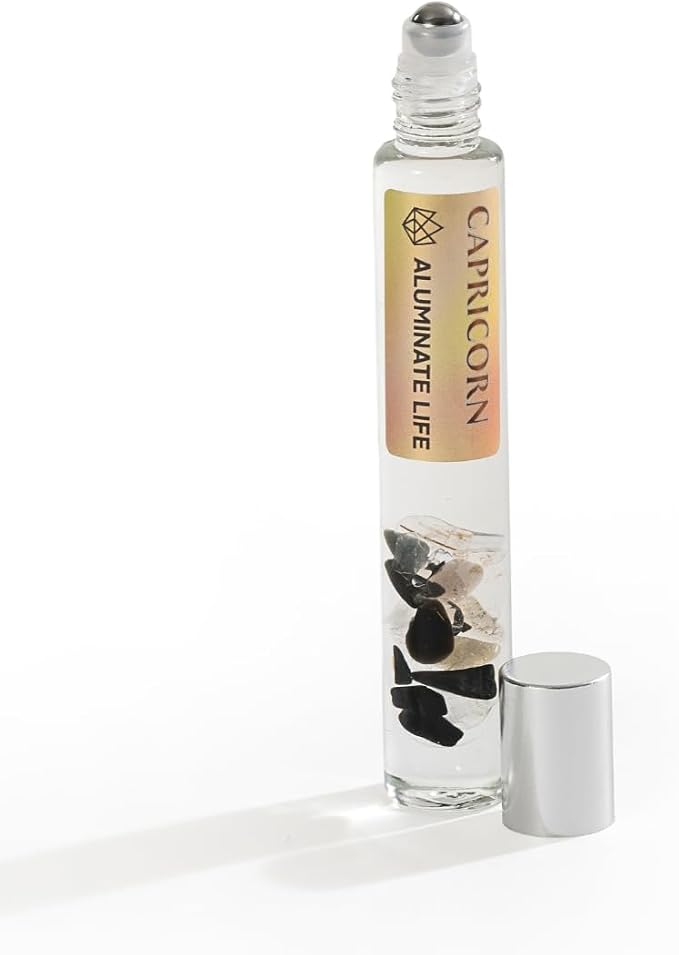 Capricorn Zodiac Crystal-Infused Essential Oil Rollerball, Aromatherapy Blend - Grounding & Motivation, Premium Astrology Sign Birthday Gift, Natural Therapeutic Roller, 10 mL