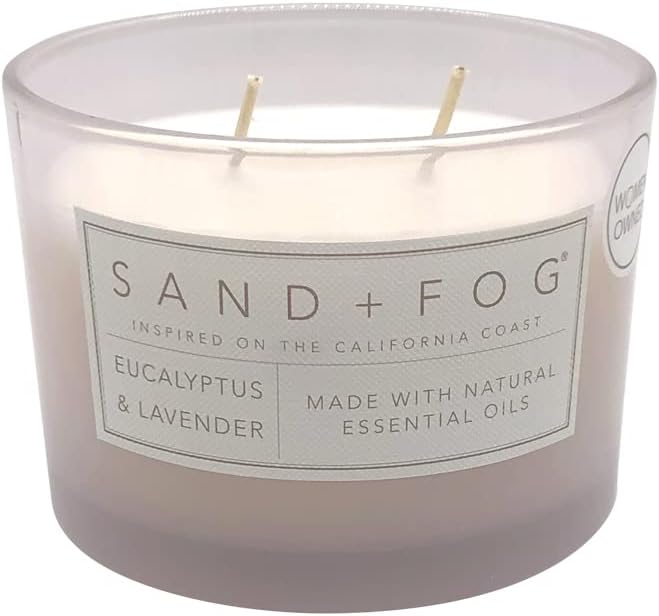 Sand + Fog Scented Candle - Eucalyptus Lavender – Additional Scents and Sizes – 100% Cotton Lead-Free Wick - Luxury Air Freshening Jar Candles - Perfect Home Decor – 12oz
