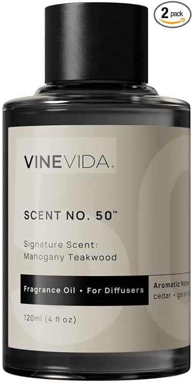 VINEVIDA Mahogany Teakwood Fragrance Oil for Cold Air Diffusers - 4 Fl Oz - Essential Oils for Diffuser Oil Refill & Air Freshener Room Spray (Pack of 2)