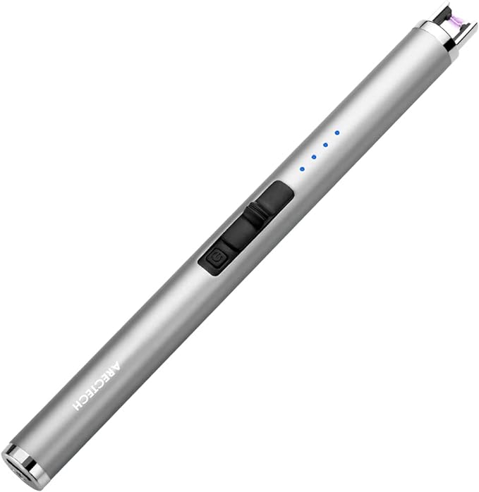 ARECTECH Rechargeable Electric Candle Lighter Arc Plasma Windproof Lighter for Candle Christmas Kitchen Birthday Gift for Mom Men Wife with Type-C Cable Silvery