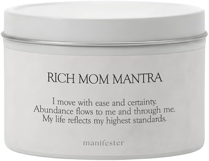 Rich Mom Natural Soy Wax Candle with Mantra – Clean Burn 100% Cotton Wick (No Lead or Zinc) – Phthalate-Free & Paraben-Free – Long-Lasting – Gift for Women – 6 oz (Rich Mom Energy Fresh Flowers)