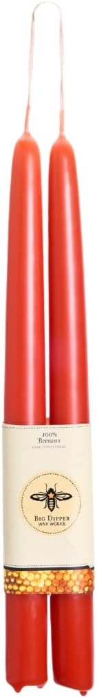 Big Dipper Wax Works Pumpkin Hand-Dipped Beeswax Taper Candles – 12” x 7/8”, 2-Pack, 100% Pure Beeswax, Long Burning, Clean, Cotton Wick, Handmade in USA, Home Décor & Wedding Candles
