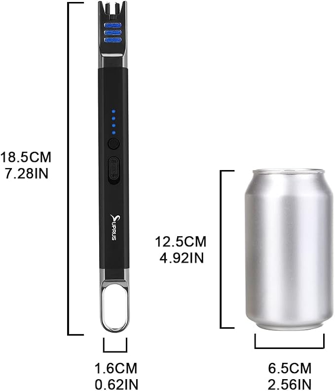 SUPRUS Candle Electric Arc Lighter Windproof Flameless USB Rechargeable Lighter with LED Light for Candle Camping BBQ Cooking (Black&Black)