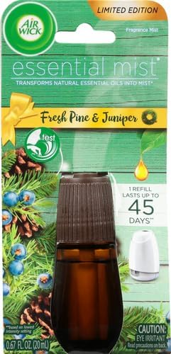 Air Wick Essential Mist Refill, 1 ct, Fresh Pine and Juniper, Essential Oils Diffuser, Air Freshener, Fall scent, Fall decor