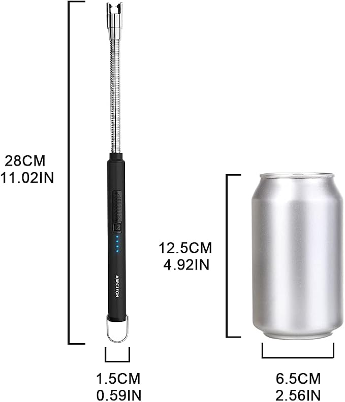 ARECTECH Electric Arc Candle Lighter Flameless Rechargeable USB Long Lighter for Candle Cooking BBQs Fireworks Black