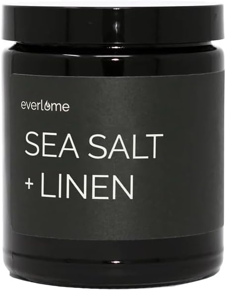 Premium Soy Wax Candle | Highly Scented Black Glass Jar Candles | Long Lasting, Clean Burn | 8 oz | Gifts for Man and Woman | Made in USA (Sea Salt + Linen)