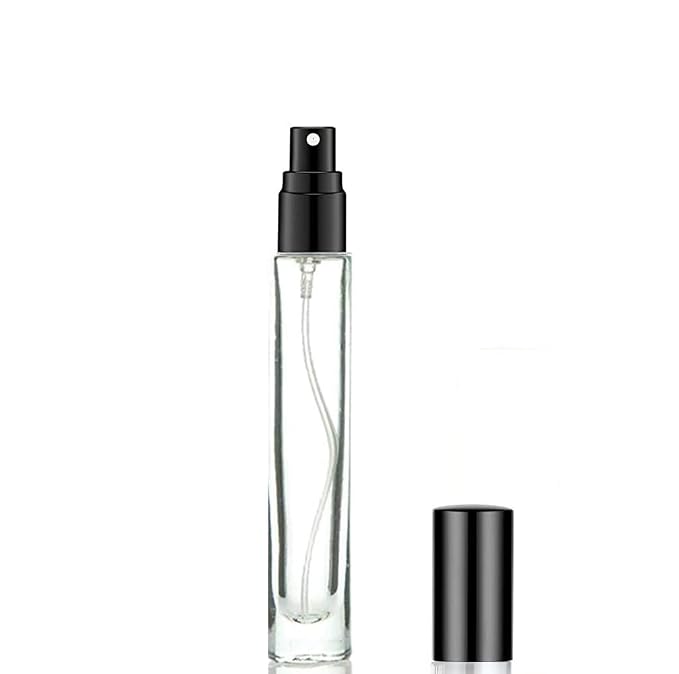 5pcs 10ml 1/3oz Black Silver Metal Spray Bottle Refill Perfume Hydrating Fragrance Fine Mist Atomizer Cosmetic Container Round Tube Party Makeup Tool Travel Gift Sample