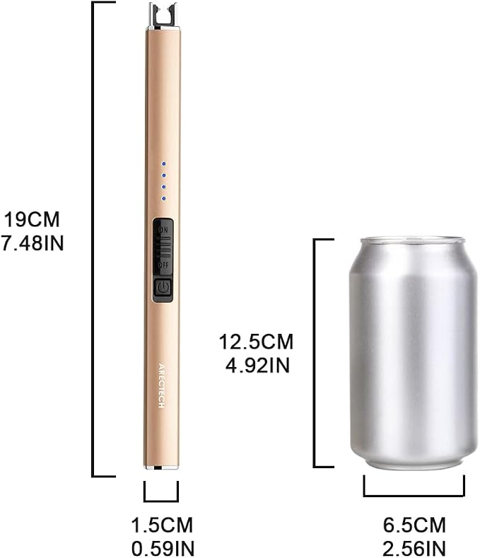 ARECTECH Electric Candle Lighter with Type-C Cable Birthday Gift for Man Women Wife Rechargeable Plasma Arc Lighters for Candle Camping Kitchen Stove Gold 2 Pack