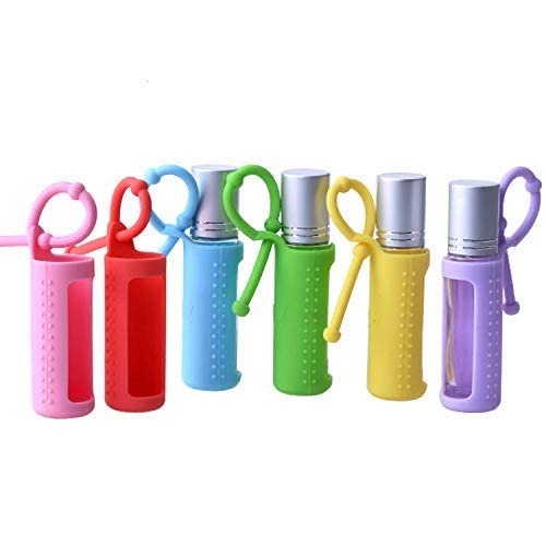 6pcs 5ml 10ml 15ml Silicone Roller Bottle Holder Sleeve,Essential Oil Carrying Case Colorful Travel Protective Cover with Hanging Rope Essential Oil Holder Accessories (10ml(1/3oz))