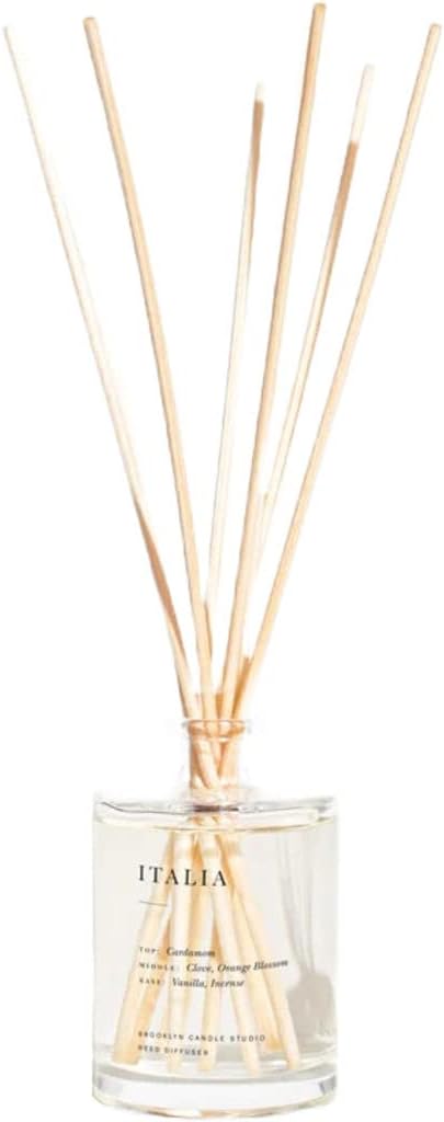 Brooklyn Candle Studio Reed Scent Diffuser - Italia - Relaxing Oil Diffuser, Cardamom, Vanilla & Orange Blossom Fragrance, 8 Rattan Diffuser Reeds, Clean Ingredients - 4.4oz