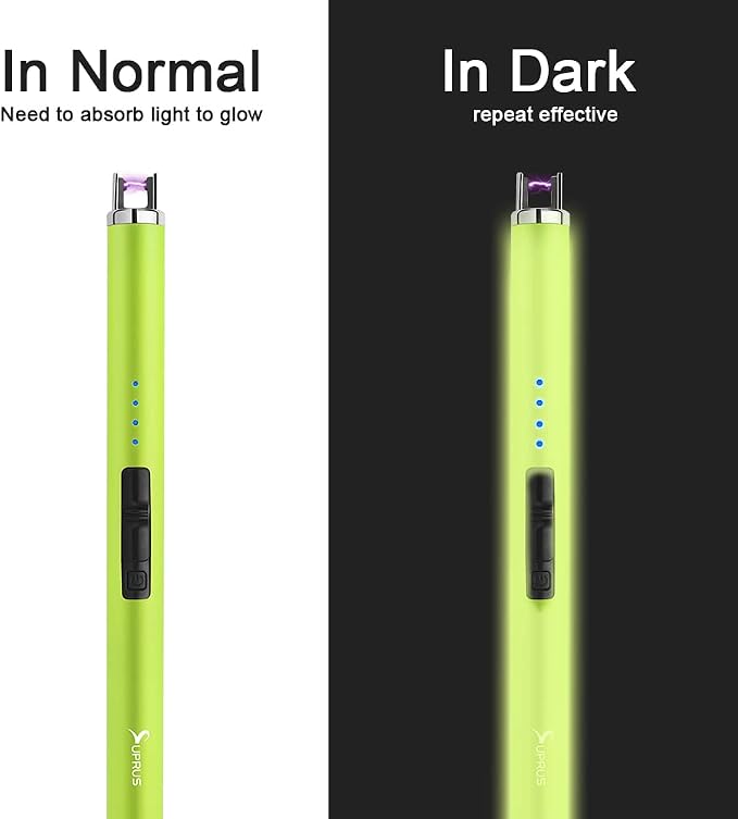 SUPRUS Fluorescent Lighter Glows in The Dark USB Lighter Rechargeable Windproof Pocket Size for Candle Cooking BBQ in Party (Yellow)