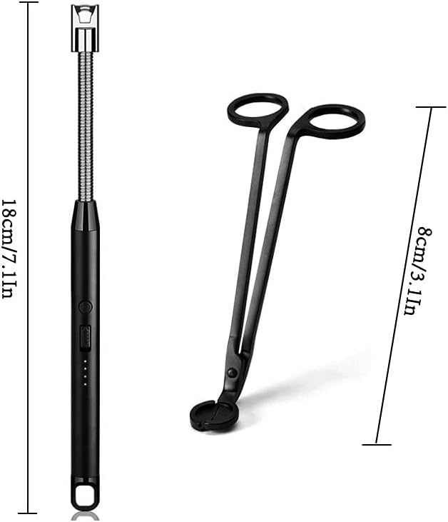 Vidisan Rechargeable Candle Lighter and Wick Trimmer,Candle Accessory Set,Candle Wick Clipper Wick Cutter Scissor,Electric Rechargeable Arc Lighter Display USB Lighter-Black