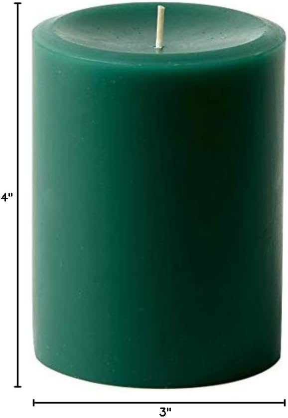 Mister Candle Dripless Unscented Green Pillar Candles, Set of 3 Hand Poured Solid Color Non-Scented Candles for Home Decor, Premium Wax, 60 Hr Burn Time - 3x4 Inch, Green