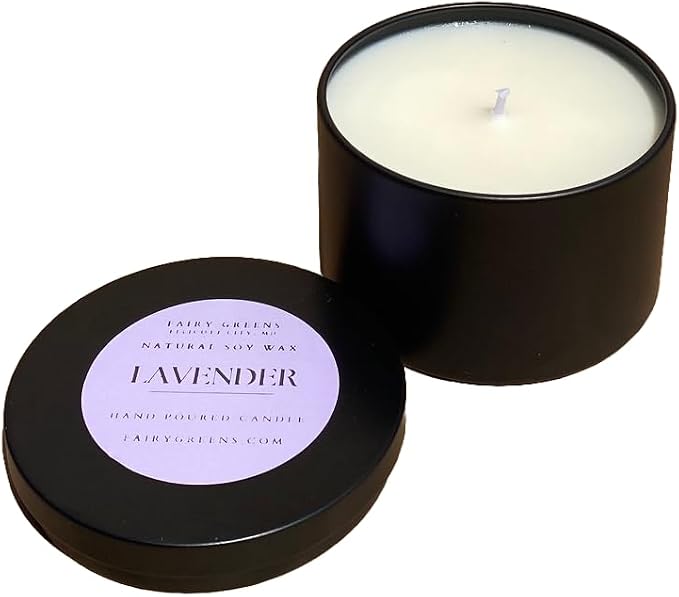 Lavender Soy Candle by Fairy Greens | Handmade Natural Lavender Oil & Soy Wax | Aromatherapy Candle | Long Lasting Candle |All-Natural Lavender Candle | Sleep Well Lavender Candles For Home | 8 oz Tin