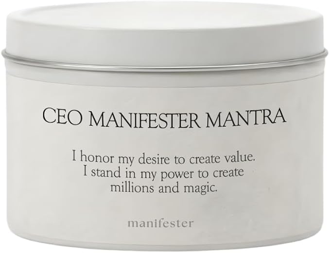 Sage & Palo Santo Natural Soy Wax Candle with Mantra – Clean Burn 100% Cotton Wick (No Lead or Zinc) – Phthalate-Free & Paraben-Free – Long-Lasting – 6 oz (CEO Manifester Sage + Palo Santo)