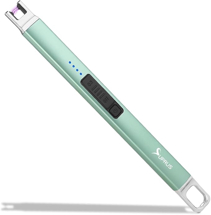 SUPRUS Candle Lighter Arc Electric Lighter Windproof Flameless with Safety Switch for Camping BBQ Birthday, Giftbox for Mom Wife Friend (Green)