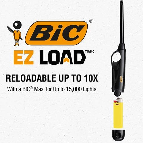 BIC EZ Load Lighter, Reloadable Multi Purpose Lighter, Pack with 10 BIC EZ Load Long Lighter Shell and 10 BIC Maxi Pocket Lighters 10-Pack (Colors May Vary), Assorted